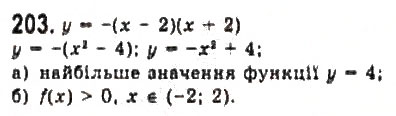 Завдання № 203 - § 3. Квадратична функція та її графік - ГДЗ Алгебра 9 клас Ю.І. Мальований, Г.М. Литвиненко, Г.М. Возняк 2009