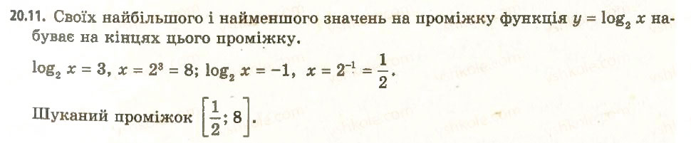 Завдання № 11 - 20. Логарифмічна функція та її властивості - ГДЗ Алгебра 11 клас А.Г. Мерзляк, Д.А. Номіровський, В.Б. Полонський, М.С. Якір 2011 - Академічний, профільний рівні