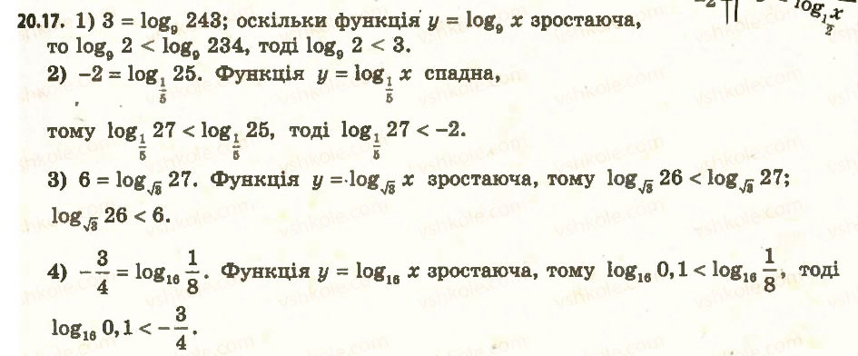 Завдання № 17 - 20. Логарифмічна функція та її властивості - ГДЗ Алгебра 11 клас А.Г. Мерзляк, Д.А. Номіровський, В.Б. Полонський, М.С. Якір 2011 - Академічний, профільний рівні