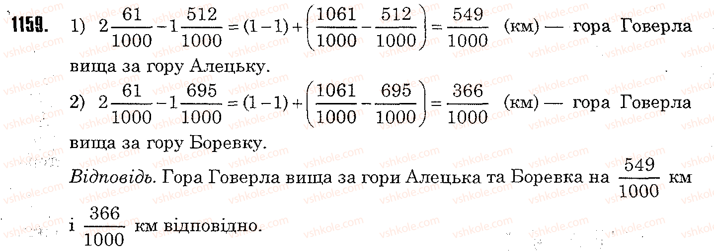 Завдання № 1159 - § 28. Додавання і віднімання мішаних чисел - ГДЗ Математика 5 клас Н.А. Тарасенкова, І.М. Богатирьова, О.П. Бочко, О.М. Коломієць, З.О. Сердюк 2013