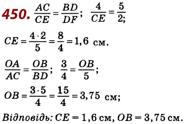 Завдання № 450 - Розділ 2. Подібність трикутників - ГДЗ Геометрія 8 клас О.С. Істер 2021 