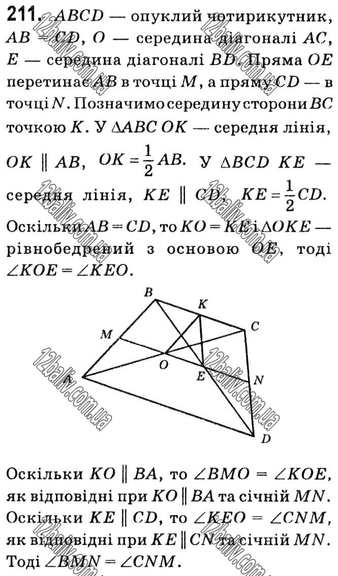 Завдання № 211 - § 1. Чотирикутники - ГДЗ Геометрія 8 клас А.Г. Мерзляк, В.Б. Полонський, М.С. Якір 2021 