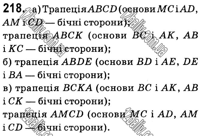 Завдання № 218 - § 1. Чотирикутники - ГДЗ Геометрія 8 клас А.Г. Мерзляк, В.Б. Полонський, М.С. Якір 2021 