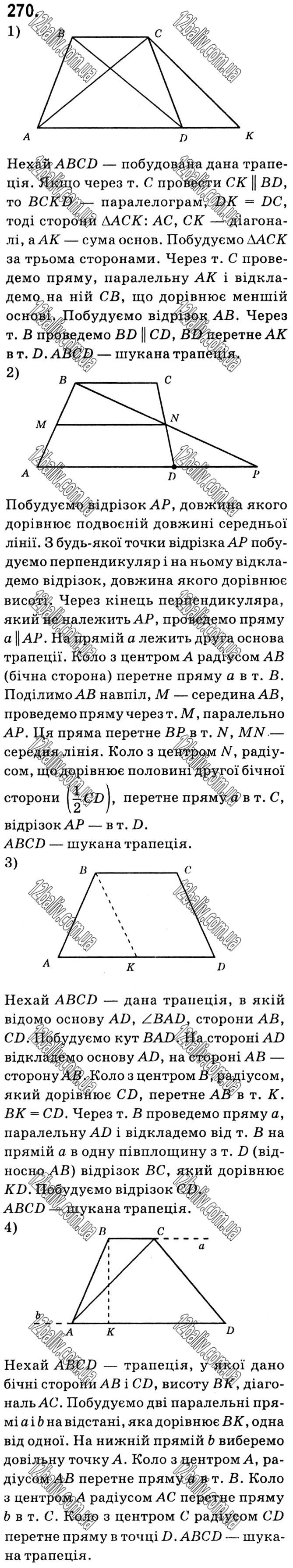 Завдання № 270 - § 1. Чотирикутники - ГДЗ Геометрія 8 клас А.Г. Мерзляк, В.Б. Полонський, М.С. Якір 2021 