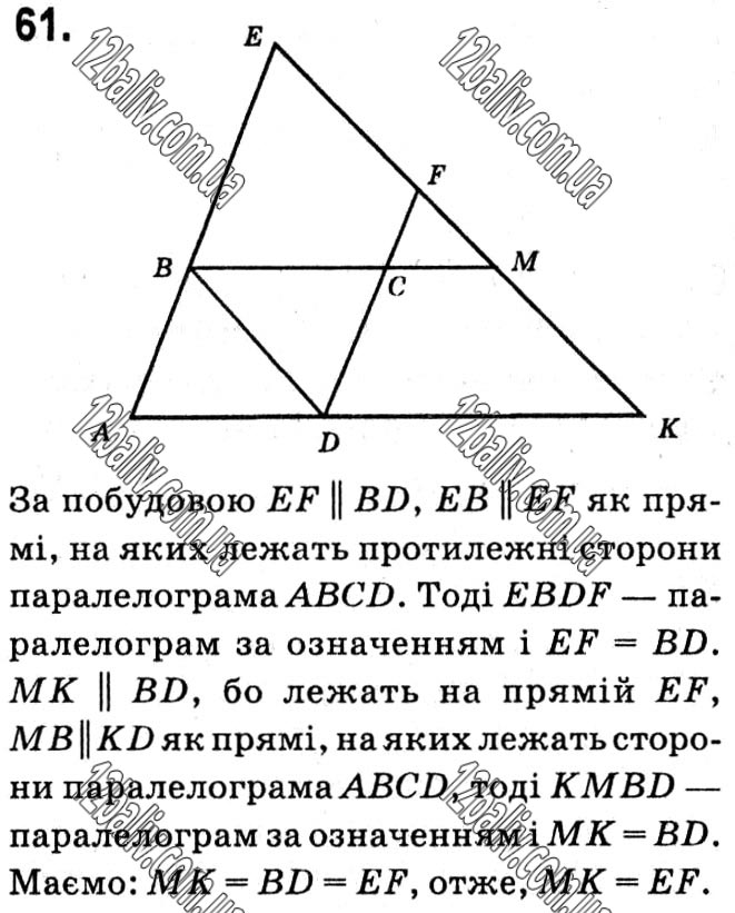 Завдання № 61 - § 1. Чотирикутники - ГДЗ Геометрія 8 клас А.Г. Мерзляк, В.Б. Полонський, М.С. Якір 2021 