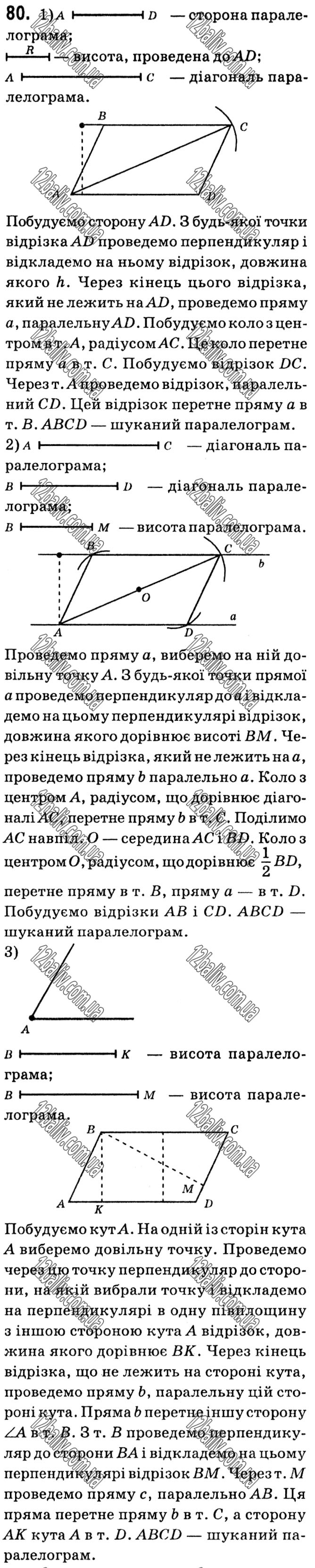 Завдання № 80 - § 1. Чотирикутники - ГДЗ Геометрія 8 клас А.Г. Мерзляк, В.Б. Полонський, М.С. Якір 2021 