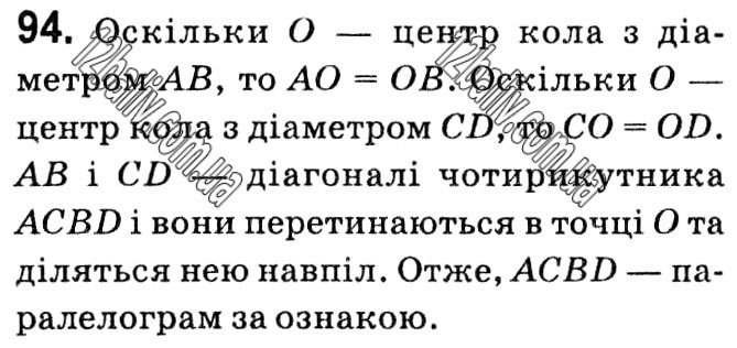 Завдання № 94 - § 1. Чотирикутники - ГДЗ Геометрія 8 клас А.Г. Мерзляк, В.Б. Полонський, М.С. Якір 2021 