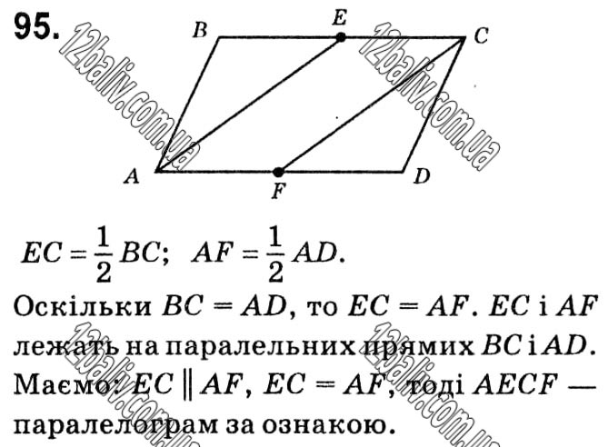 Завдання № 95 - § 1. Чотирикутники - ГДЗ Геометрія 8 клас А.Г. Мерзляк, В.Б. Полонський, М.С. Якір 2021 