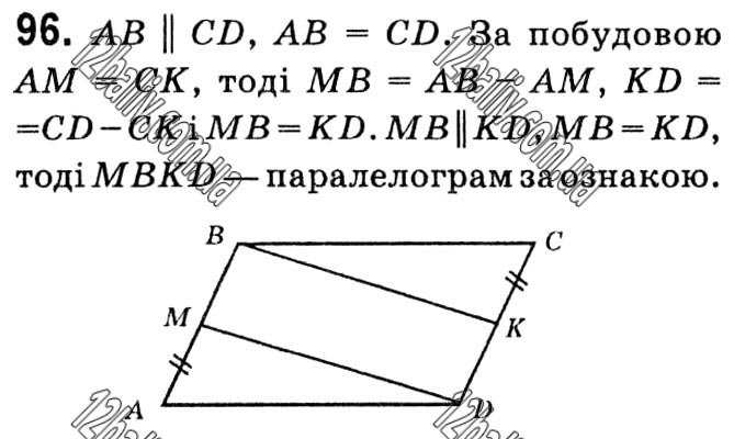 Завдання № 96 - § 1. Чотирикутники - ГДЗ Геометрія 8 клас А.Г. Мерзляк, В.Б. Полонський, М.С. Якір 2021 