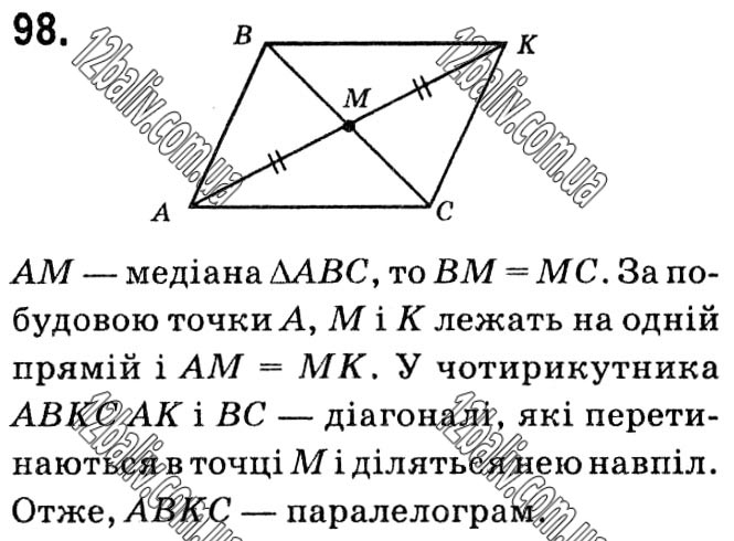 Завдання № 98 - § 1. Чотирикутники - ГДЗ Геометрія 8 клас А.Г. Мерзляк, В.Б. Полонський, М.С. Якір 2021 