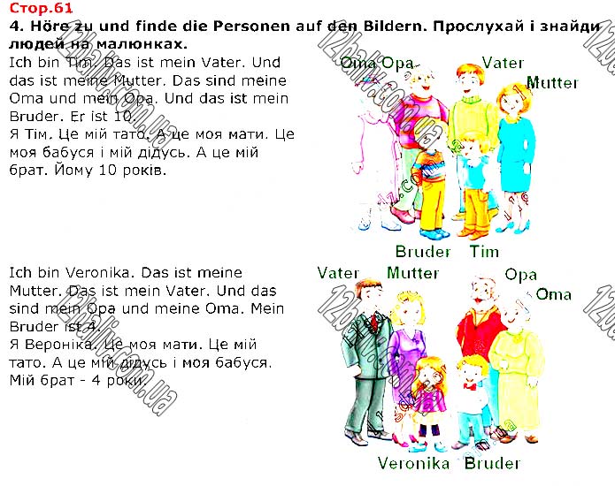 Завдання №  Стр.61 (4) - LEKTION 4. Meine Familie • Моя родина - ГДЗ Німецька мова 1 клас С. І. Сотникова,  Г. В. Гоголєва 2018 