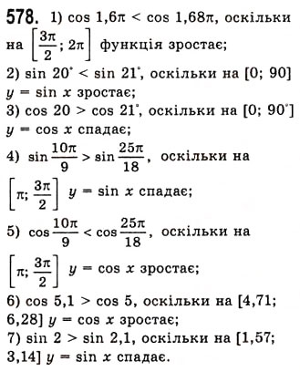 Завдання № 578 - Властивості і графіки функцій y=sinx та y=cosx - ГДЗ Алгебра 10 клас А.Г. Мерзляк, Д.А. Номіровський, В.Б. Полонський, М.С. Якір 2010 - Академічний рівень