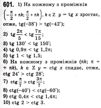 Завдання № 601 - Властивості і графіки функцій y=tgx та y=ctgx - ГДЗ Алгебра 10 клас А.Г. Мерзляк, Д.А. Номіровський, В.Б. Полонський, М.С. Якір 2010 - Академічний рівень