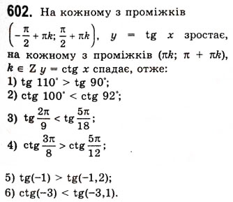 Завдання № 602 - Властивості і графіки функцій y=tgx та y=ctgx - ГДЗ Алгебра 10 клас А.Г. Мерзляк, Д.А. Номіровський, В.Б. Полонський, М.С. Якір 2010 - Академічний рівень