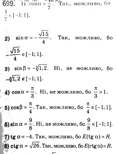 Завдання № 699 - 34. Тригонометричні функції числового аргументу - ГДЗ Алгебра 10 клас А.Г. Мерзляк, Д.А. Номіровський, В.Б. Полонський, М.С. Якір 2010 - Профільний рівень