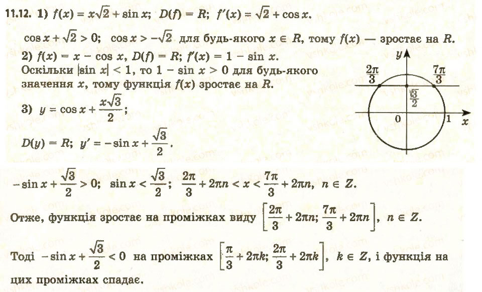 Завдання № 12 - 11. Ознаки зростання і спадання функції - ГДЗ Алгебра 11 клас А.Г. Мерзляк, Д.А. Номіровський, В.Б. Полонський, М.С. Якір 2011 - Академічний, профільний рівні