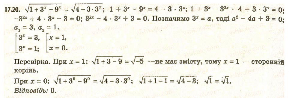 Завдання № 20 - 17. Показникові рівняння - ГДЗ Алгебра 11 клас А.Г. Мерзляк, Д.А. Номіровський, В.Б. Полонський, М.С. Якір 2011 - Академічний, профільний рівні
