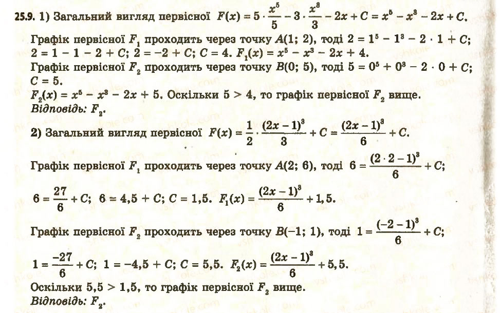 Завдання № 9 - 25. Правила знаходження первісної - ГДЗ Алгебра 11 клас А.Г. Мерзляк, Д.А. Номіровський, В.Б. Полонський, М.С. Якір 2011 - Академічний, профільний рівні