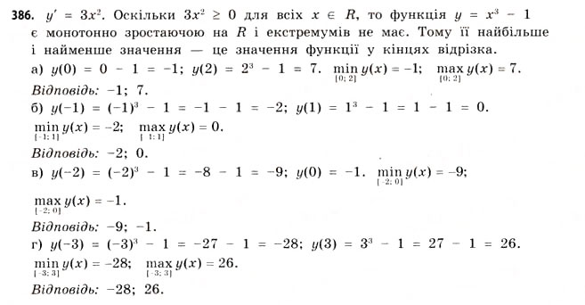 Завдання № 386 - § 11. Найбільші та найменші значення функції - ГДЗ Математика 11 клас Г.П. Бевз, В.Г. Бевз 2011 - Рівень стандарту