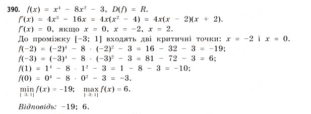 Завдання № 390 - § 11. Найбільші та найменші значення функції - ГДЗ Математика 11 клас Г.П. Бевз, В.Г. Бевз 2011 - Рівень стандарту