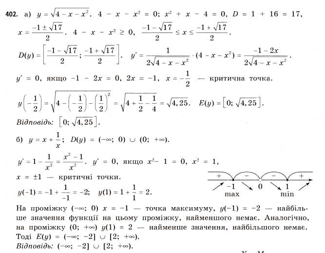 Завдання № 402 - § 11. Найбільші та найменші значення функції - ГДЗ Математика 11 клас Г.П. Бевз, В.Г. Бевз 2011 - Рівень стандарту