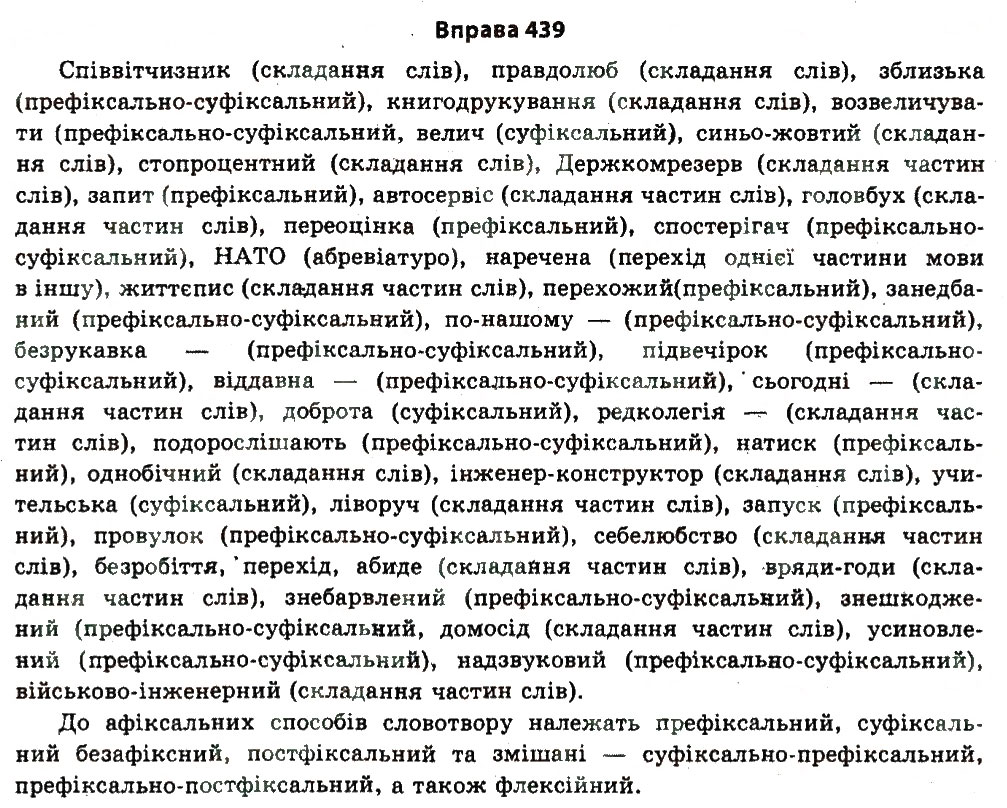 Завдання № 439 - § 24. Будова слова. Словотвір - ГДЗ Українська мова 11 клас Н.В. Бондаренко 2011