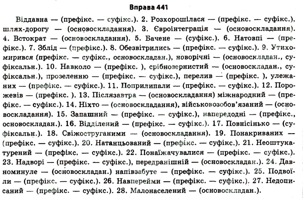 Завдання № 441 - § 24. Будова слова. Словотвір - ГДЗ Українська мова 11 клас Н.В. Бондаренко 2011