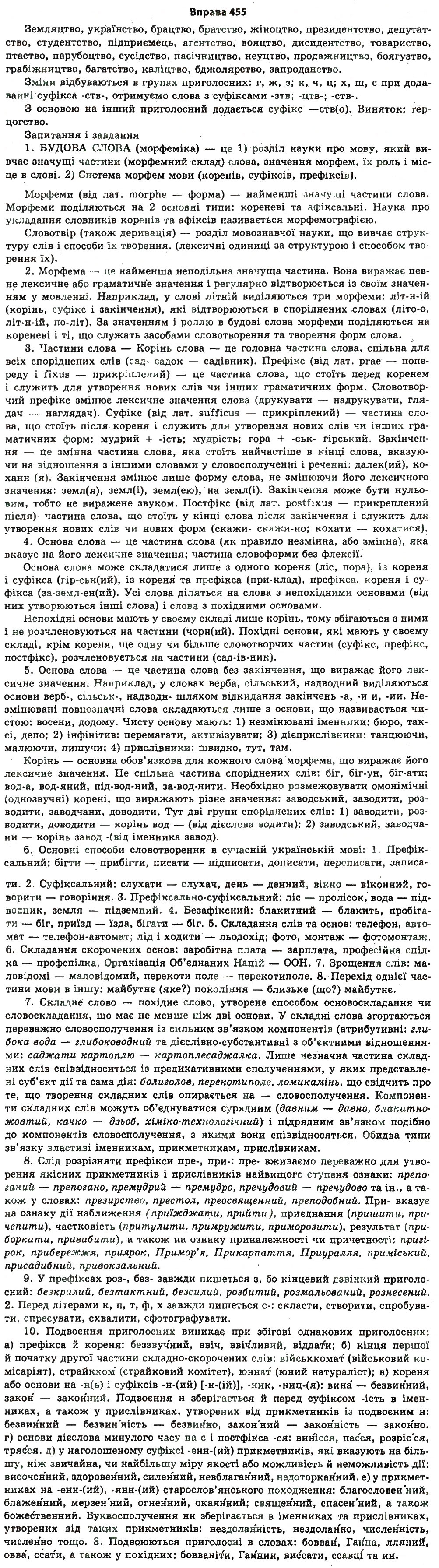 Завдання № 455 - § 24. Будова слова. Словотвір - ГДЗ Українська мова 11 клас Н.В. Бондаренко 2011