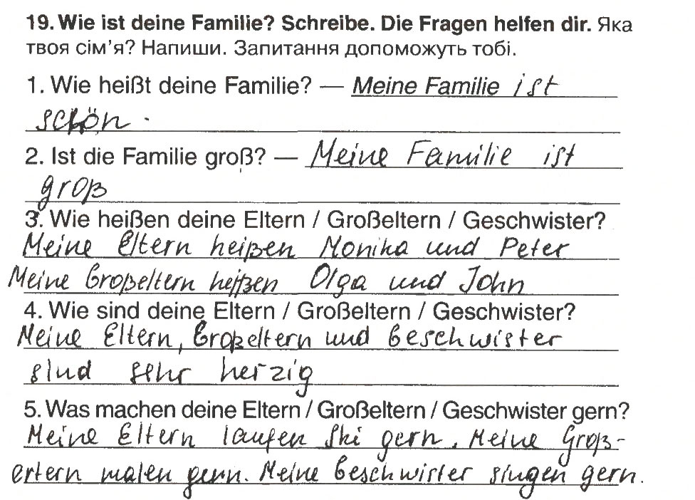 Завдання № 19 - MODUL 2. MEINE FAMILIE - ГДЗ Німецька мова 5 клас М.М. Сидоренко, О.А. Палій 2013 - Робочий зошит