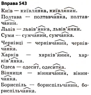 Завдання № 543 - § 38. Основа слова (корінь, суфікс, префікс) і закінчення значущі частини слова. Спільнокореневі слова й форми слова - ГДЗ Українська мова 5 клас О.П. Глазова 2013