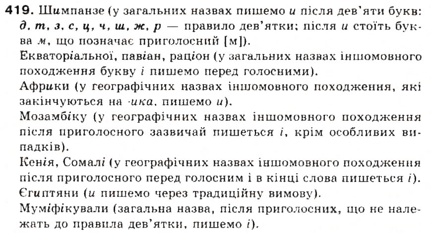 Завдання № 419 - § 45. Написання слів іншомовного походження. Ознайомлення із словником іншомовних слів - ГДЗ Українська мова 5 клас С.Я. Єрмоленко, В.Т. Сичова 2013