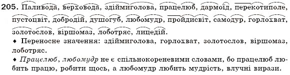 Завдання № 205 - § 13. Складні слова - ГДЗ Українська мова 6 клас О.П. Глазова, Ю.Б. Кузнецов 2006