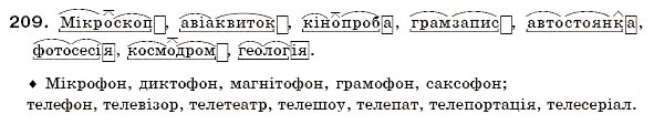 Завдання № 209 - § 13. Складні слова - ГДЗ Українська мова 6 клас О.П. Глазова, Ю.Б. Кузнецов 2006
