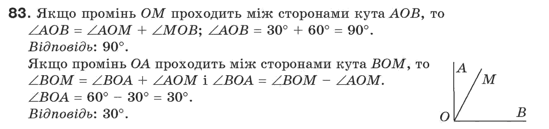 Завдання № 83 - § 3. Кути і їх міри - ГДЗ Геометрія 7 клас Г.П. Бевз, В.Г. Бевз, Н.Г. Владімірова 2007