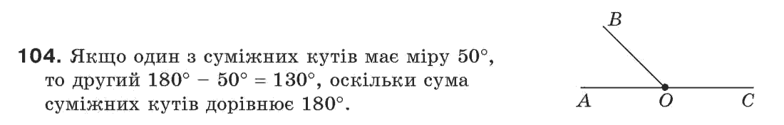 Завдання № 104 - § 4. Суміжні і вертикальні кути - ГДЗ Геометрія 7 клас Г.П. Бевз, В.Г. Бевз, Н.Г. Владімірова 2007