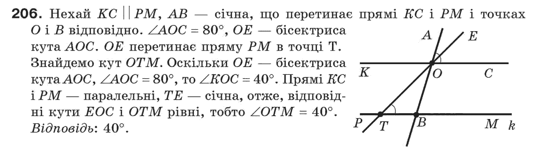 Завдання № 206 - § 7. Властивості паралельних прямих - ГДЗ Геометрія 7 клас Г.П. Бевз, В.Г. Бевз, Н.Г. Владімірова 2007