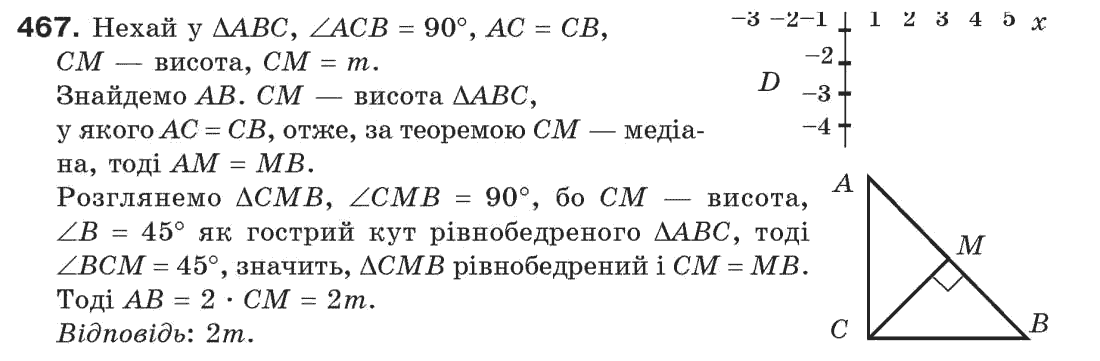 Завдання № 467 - § 15. Прямокутний трикутник - ГДЗ Геометрія 7 клас Г.П. Бевз, В.Г. Бевз, Н.Г. Владімірова 2007