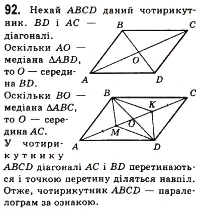 Завдання № 92 - 3. Ознаки паралелограма - ГДЗ Геометрія 8 клас А.Г. Мерзляк, В.Б. Полонський, М.С. Якір 2008