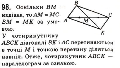 Завдання № 98 - 3. Ознаки паралелограма - ГДЗ Геометрія 8 клас А.Г. Мерзляк, В.Б. Полонський, М.С. Якір 2008