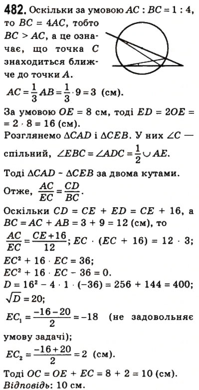 Завдання № 482 - 13. Перша ознака подібності трикутників - ГДЗ Геометрія 8 клас А.Г. Мерзляк, В.Б. Полонський, М.С. Якір 2008