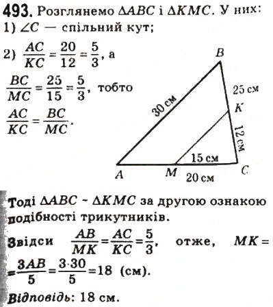 Завдання № 493 - 14. Друга і третя ознаки подібності трикутників - ГДЗ Геометрія 8 клас А.Г. Мерзляк, В.Б. Полонський, М.С. Якір 2008