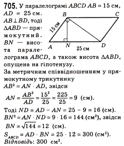 Завдання № 705 - 21. Площа паралелограма - ГДЗ Геометрія 8 клас А.Г. Мерзляк, В.Б. Полонський, М.С. Якір 2008