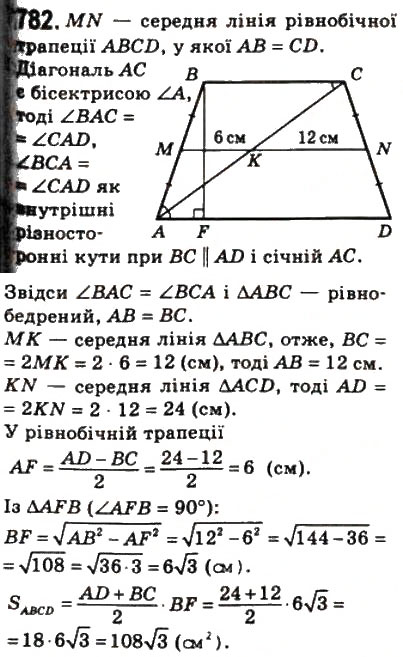Завдання № 782 - 23. Площа трапеції - ГДЗ Геометрія 8 клас А.Г. Мерзляк, В.Б. Полонський, М.С. Якір 2008