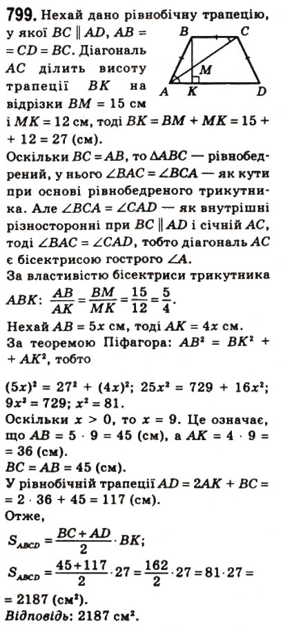 Завдання № 799 - 23. Площа трапеції - ГДЗ Геометрія 8 клас А.Г. Мерзляк, В.Б. Полонський, М.С. Якір 2008