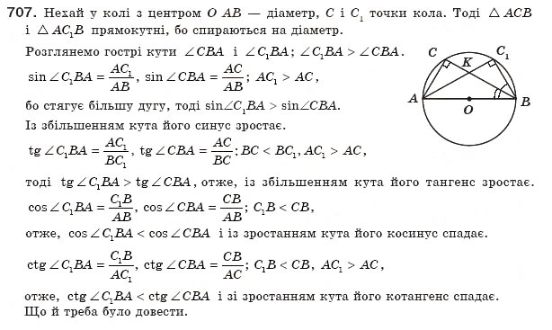 Завдання № 707 - § 20. Обчислення значень тригонометричних функцій - ГДЗ Геометрія 8 клас А.П. Єршова, В.В. Голобородько, О.Ф. Крижановський, С.В. Єршов 2011