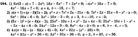 Завдання № 594 - § 3. Квадратні рівняння - ГДЗ Алгебра 8 клас А.Г. Мерзляк, В.Б. Полонський, M.С. Якір 2016