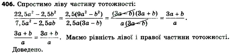 Завдання № 406 - Розділ 1. Раціональні вирази - ГДЗ Алгебра 8 клас О.С. Істер 2016