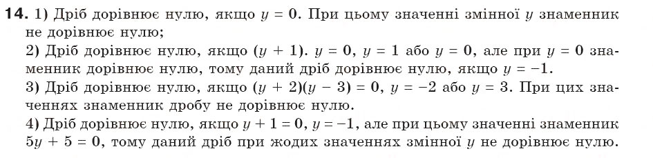 Завдання № 14 - § 1. Дроби. Дробові вирази. Раціональні вирази. Допустимі значення змінних (Уроки 1, 2) - ГДЗ Алгебра 8 клас О.С. Істер 2008