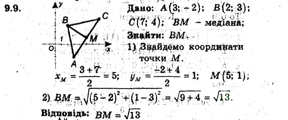 Завдання № 9 - 9. Відстань між двома точками із заданими координатами - ГДЗ Геометрія 9 клас А.Г. Мерзляк, В.Б. Полонський, M.С. Якір 2009 - Поглиблений рівень вивчення