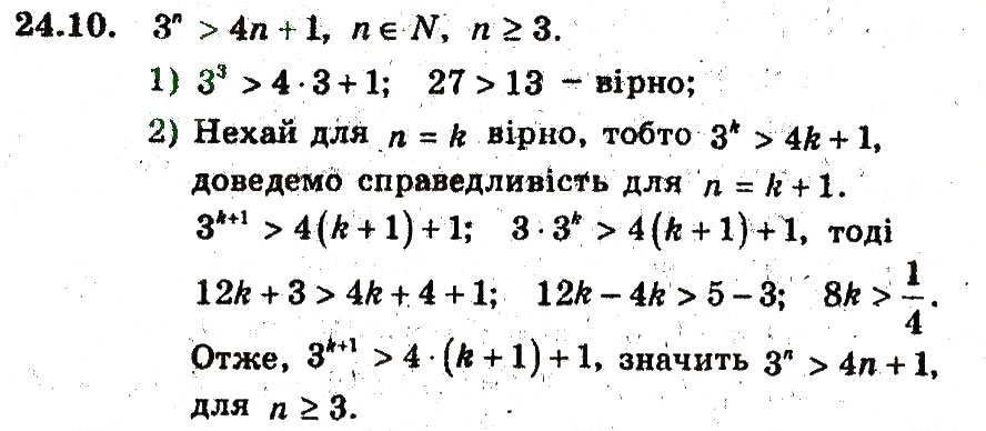 Завдання № 10 - 24. Метод математичної індукції - ГДЗ Алгебра 9 клас А.Г. Мерзляк, В.Б. Полонський, М.С. Якір 2009 - Поглиблений рівень вивчення